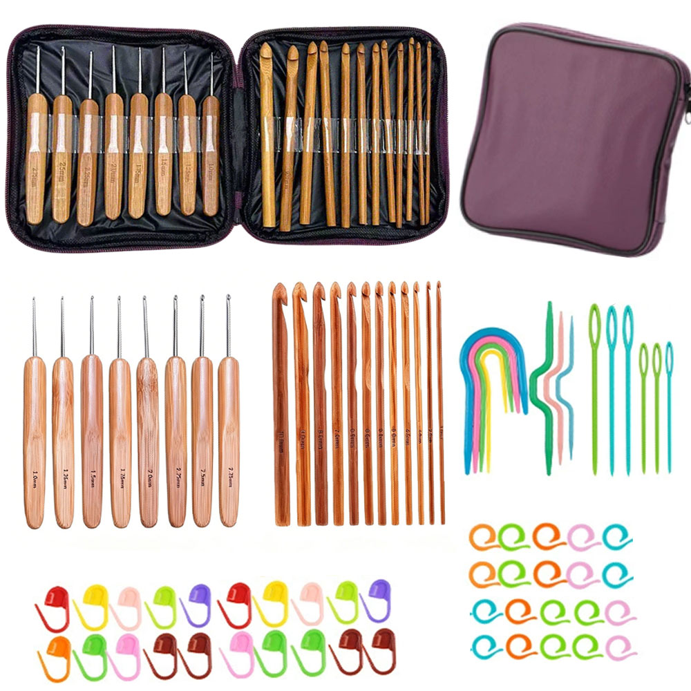 74pcs Bamboo Crochet Hooks Set - Tool Bag 评论和价格